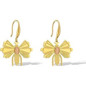 Gold Bee Shaped Boho Dangle Statement Vintage Cute Long Earring for Women